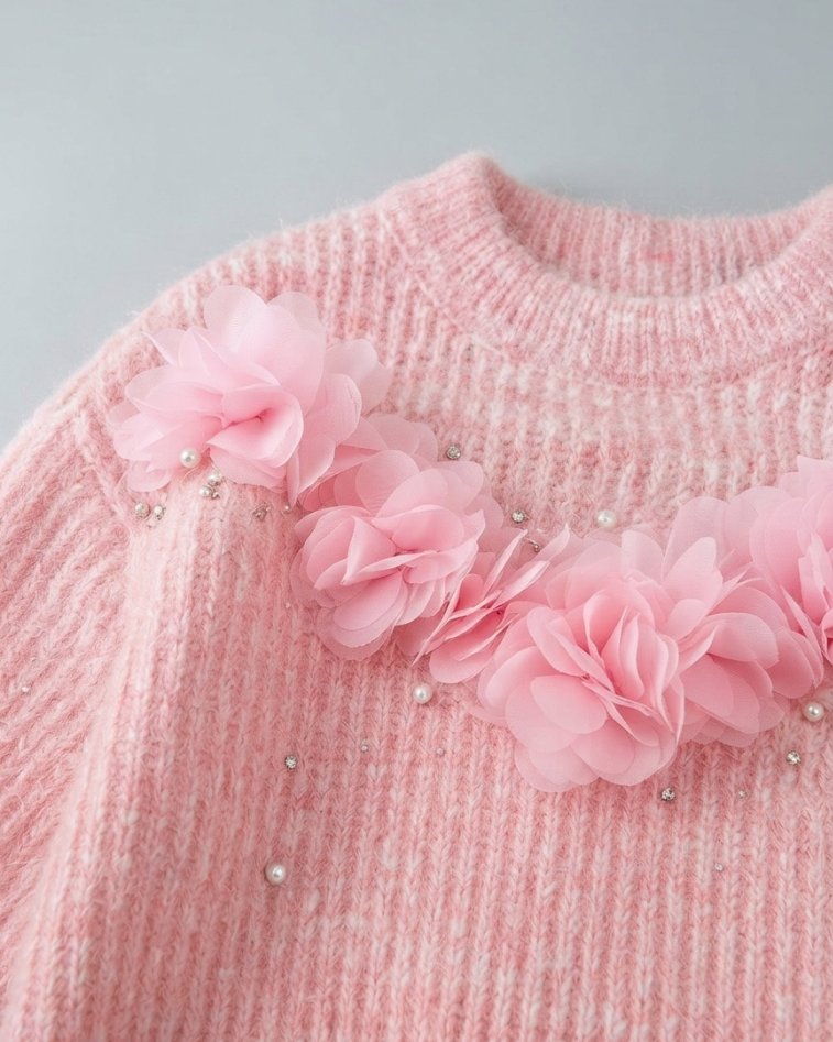 Suéter de Punto para Niña con Flores 3D de tul