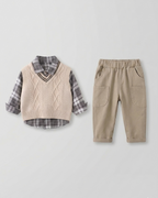 Conjunto bebé niño 3 piezas invierno: suéter lana, camisa cuadros y pantalón elástico en España