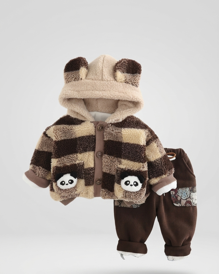 Conjunto ropa bebé invierno 2 piezas: chaqueta acolchada con capucha y pantalón elástico infantil con bolsillos panda en España