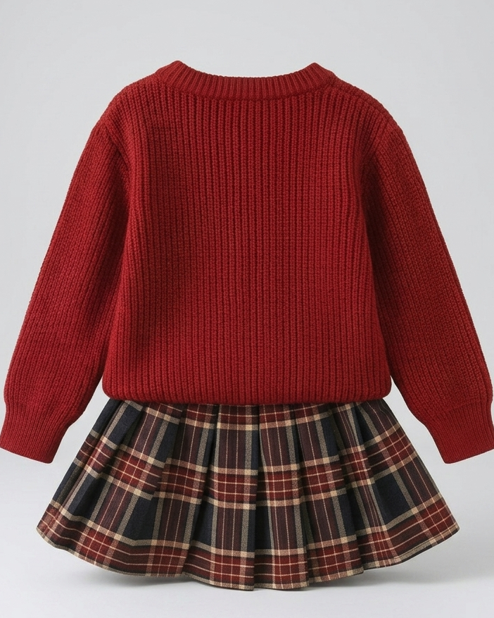 Conjunto niña invierno 2 piezas suéter de lana y falda a cuadros – ropa niña invierno en España