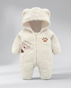 Conjunto de invierno niño sherpa Teddy Bear con capucha de orejitas y forro cálido vista completa