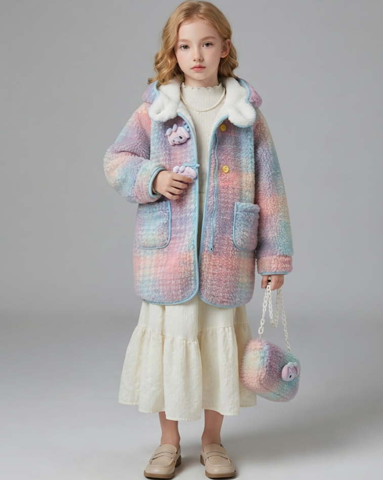 Abrigo Niña Peluche Invierno Bolso Incluido