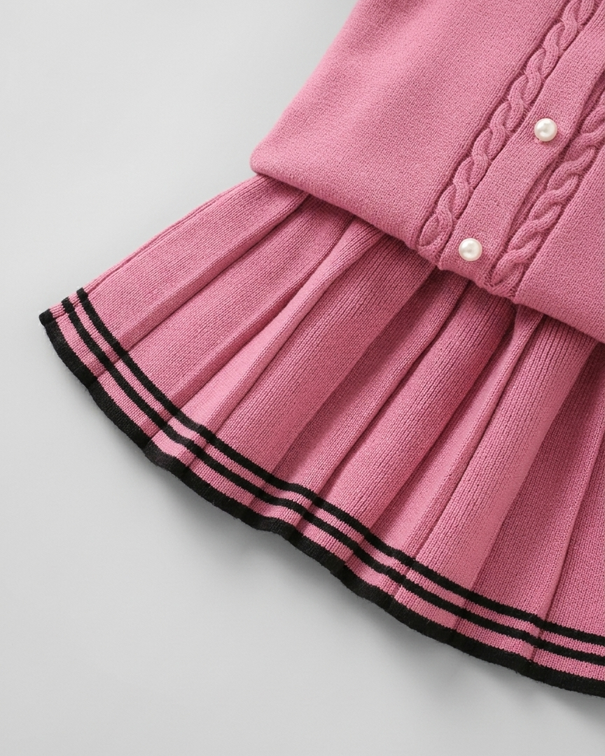 Vestido niña invierno tejido conjunto 2 piezas (top y falda plisada) niña de dos piezas Ideal para primavera y para clima otoñal en España