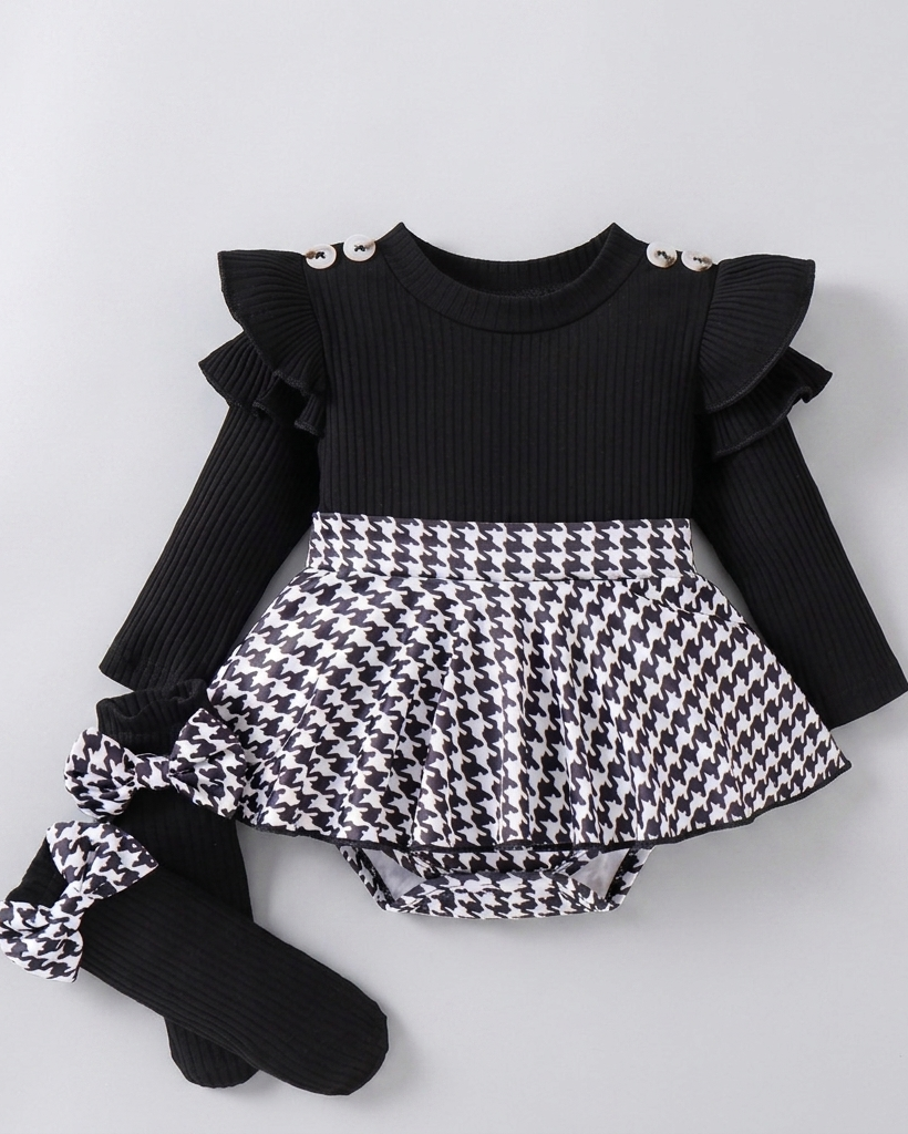 Conjunto niña elegante de cuadros con blusa de punto manga larga – ropa niña clásica moderna en España