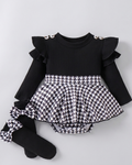 Conjunto niña elegante cuadros con blusa manga larga
