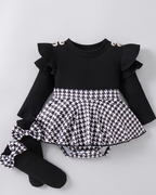 Conjunto niña elegante de cuadros con blusa de punto manga larga – ropa niña clásica moderna en España