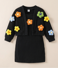 "Vestido de lana con chaqueta de flores en relieve, diseño de invierno para niñas"