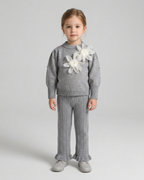 Conjunto niña invierno 2 piezas ropa niña: blusa tejida con flores y pantalón tejido acanalado en España