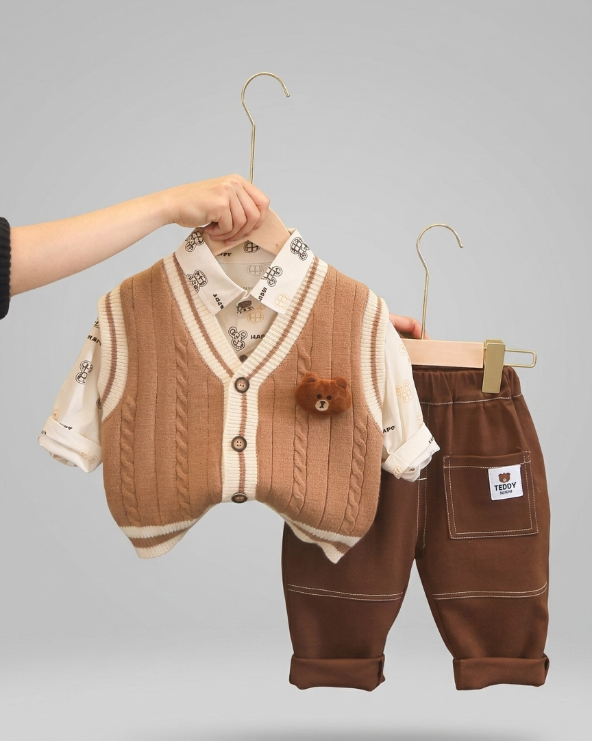 Conjunto niño invierno 3 piezas camisa chaleco de lana y pantalón cómodo en España