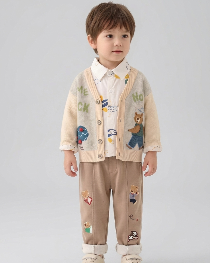 Conjunto bebé invierno 3 piezas con suéter de lana bordado camisa y pantalón en España
