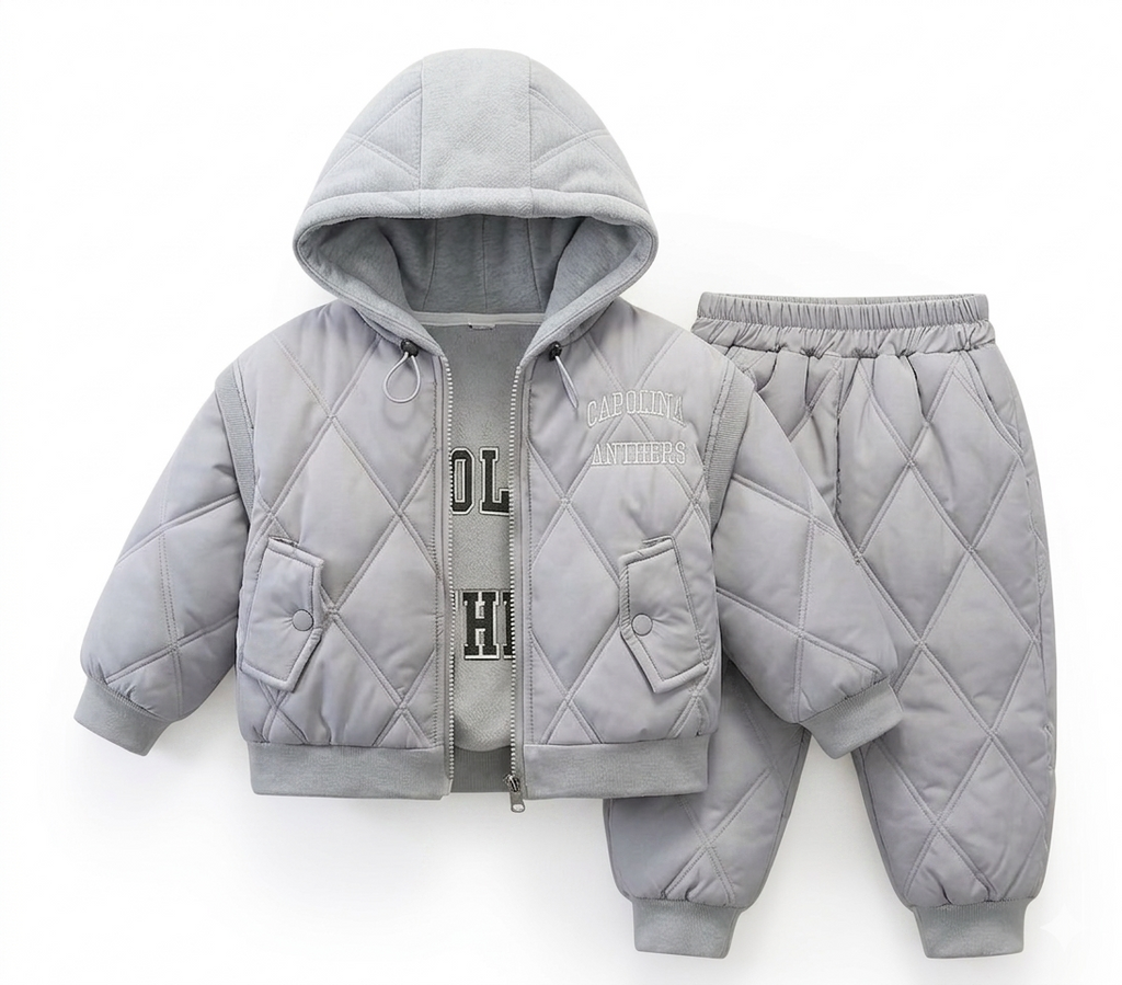Conjunto de invierno para niño de 3 piezas: sudadera con capucha, chaleco acolchado y pantalón térmico,ropa niño invierno,Ideal para clima otoñal en España