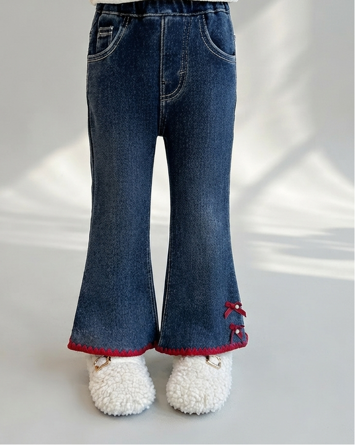 Jeans Acampanados para Niña con Lazos Decorativos