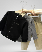 Conjunto Niño Elegante 3 Piezas  Chaqueta Negra y Beige