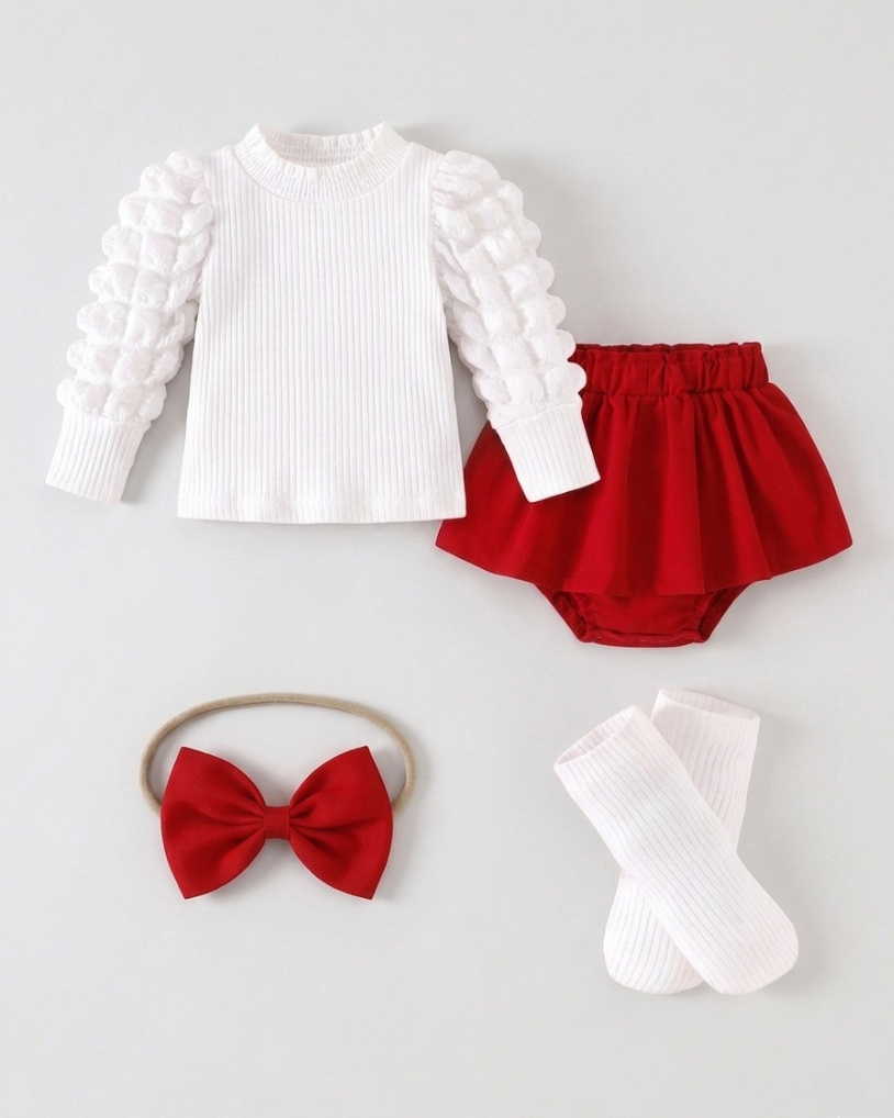 Vestido bebé niña dos piezas con lazo rojo y estampado de fresas – conjunto ropa bebé niña para fiestas en España