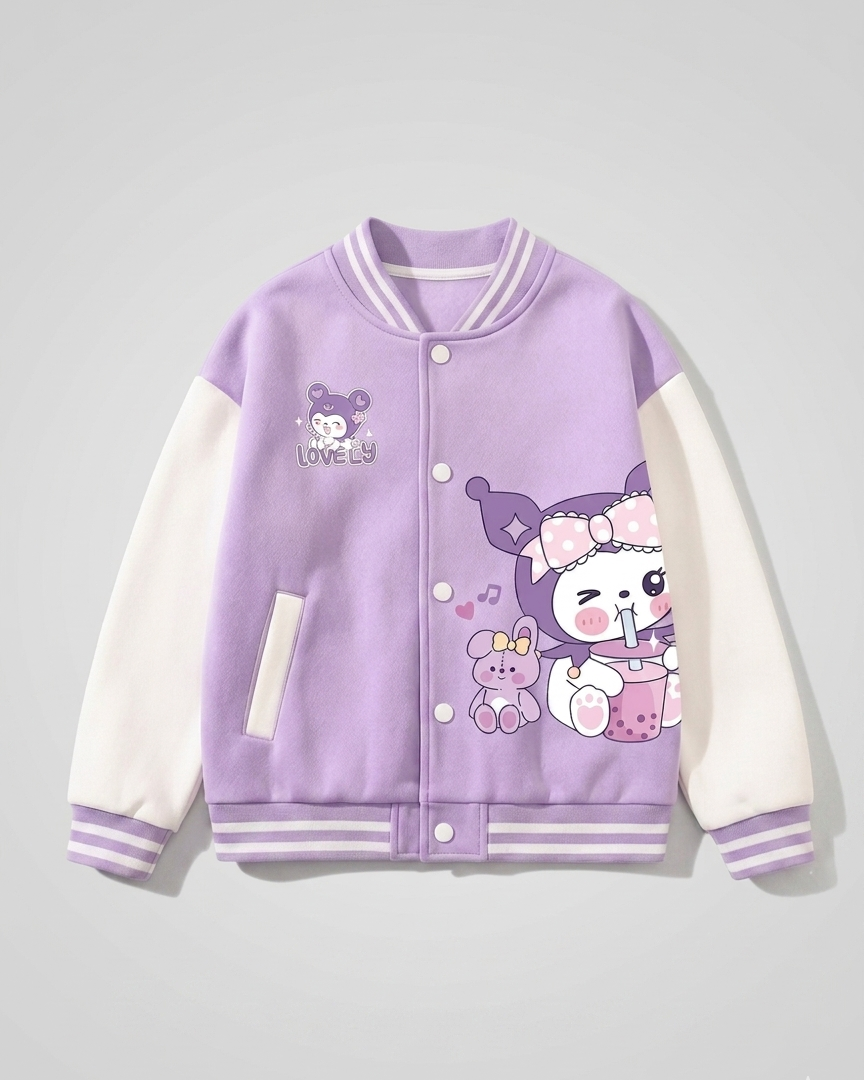 Conjunto niña invierno ropa infantil con dibujos animados chaqueta y pantalón con forro cálido vista frontal