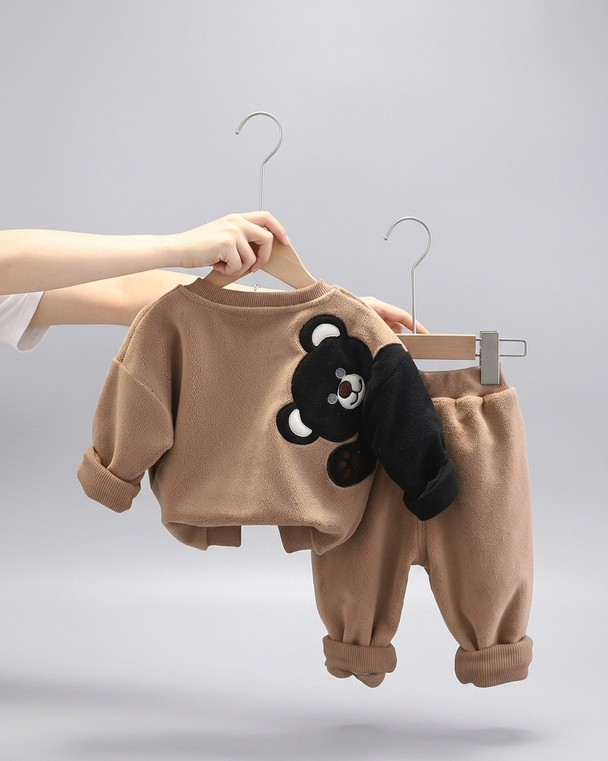 Conjunto bebé invierno terciopelo 2 piezas (chaqueta y pantalón oso 3D) Ideal para primavera en España