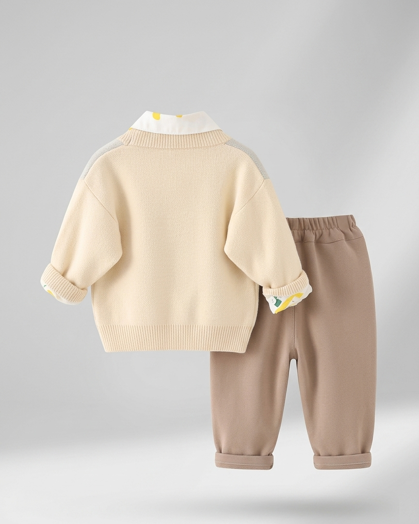 Conjunto bebé invierno 3 piezas con suéter de lana bordado camisa y pantalón en España