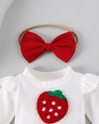Vestido bebé niña dos piezas con lazo rojo y estampado de fresas – conjunto ropa bebé niña para fiestas en España