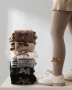 Calcetines niña invierno largos con lazo y cuadros cálidos