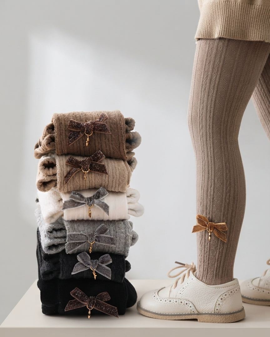 Calcetines niña invierno largos con lazo y cuadros cálidos