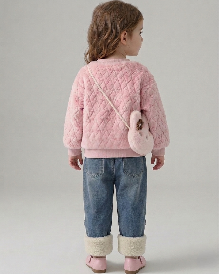 Conjunto niña invierno 2 piezas sudadera felpa y pantalón vaquero acolchado,Ideal para clima otoñal y principios de invierno en España