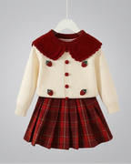 Conjunto niña invierno elegante 2 piezas ropa niña suéter tejido y falda de cuadros,Ideal para clima otoñal  en España