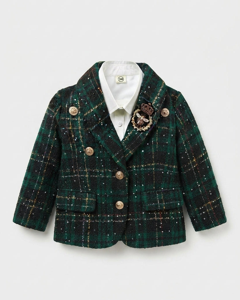 Conjunto Elegante de Tweed Verde para Niñas