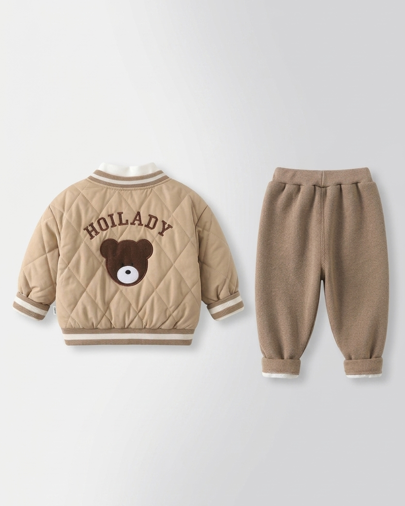 Conjunto bebé niño 3 piezas invierno: chaqueta acolchada con bordado de osito, camiseta interior y pantalón de algodón ropa en España