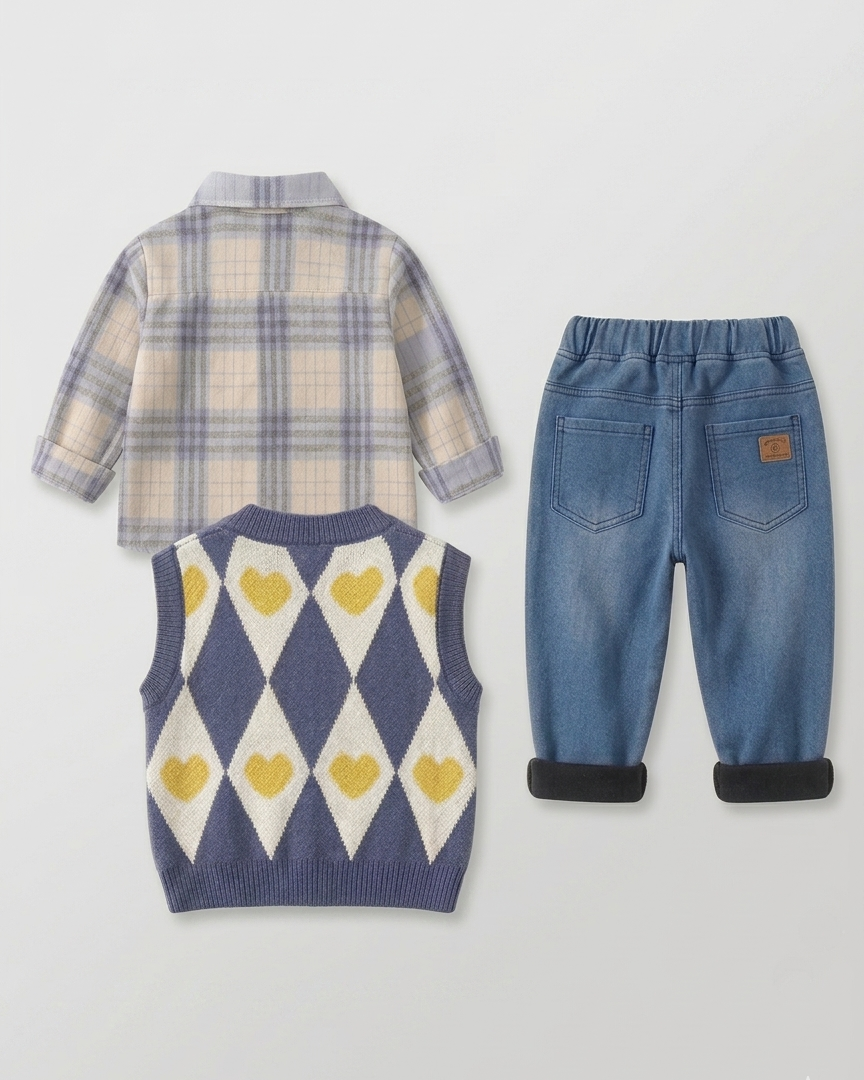 Conjunto niño otoño 3 piezas ropa infantil con chaleco oso y vaqueros en España