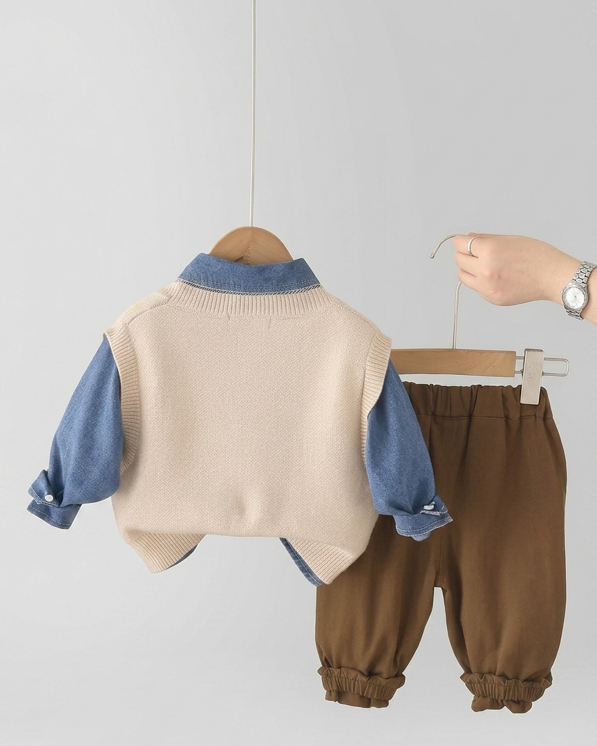 Conjunto niño 3 piezas ropa bebé invierno: camisa vaquera, suéter de lana y pantalón otoño invierno en España