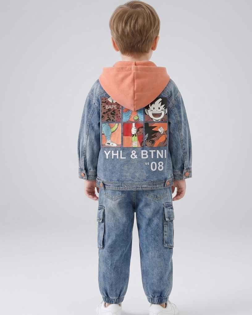 Conjunto vaquero niño 3 piezas ropa bebé niño: chaqueta vaquera, pantalón cargo y camiseta interior Ideal para clima otoñal en España