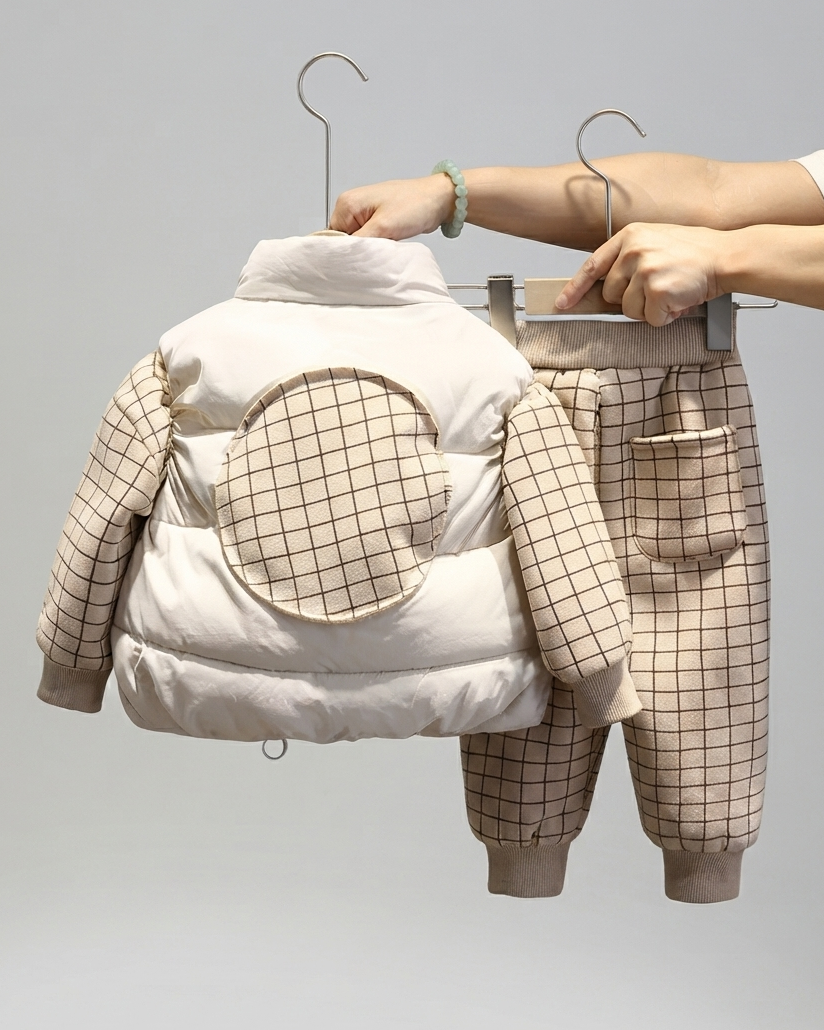 Conjunto Bebé Niño Invierno 3 Piezas  Chaqueta Acolchada, Suéter y Pantalón