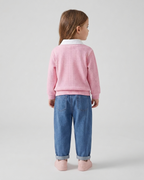 Conjunto niña 2 piezas suéter rosa y pantalón vaquero bordado cerezas ropa niña,Ideal para clima otoñal y principios de invierno en España
