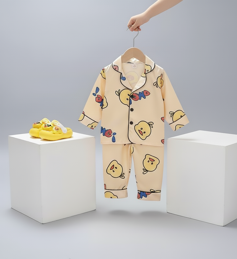 Pijamas infantiles con estampado de pato y sandalias ligeras de diseño elástico