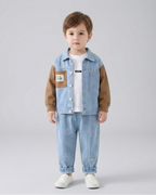 Conjunto niño ropa infantil 3 piezas vaquero moderno con camisa y pantalón , Ideal para primavera en España