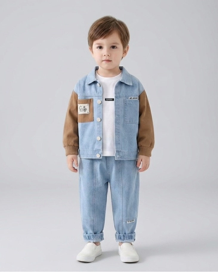 Conjunto niño ropa infantil 3 piezas vaquero moderno con camisa y pantalón , Ideal para primavera en España