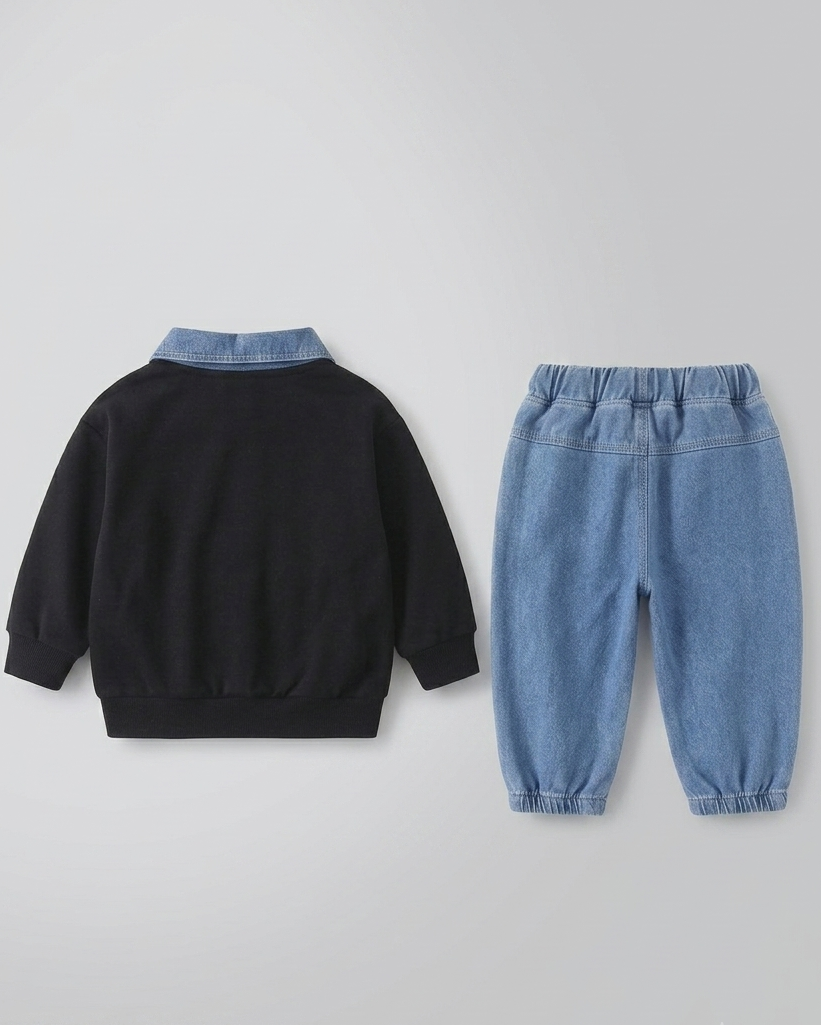 Conjunto bebé niño invierno: camiseta manga larga algodón con capucha y pantalón vaquero en España