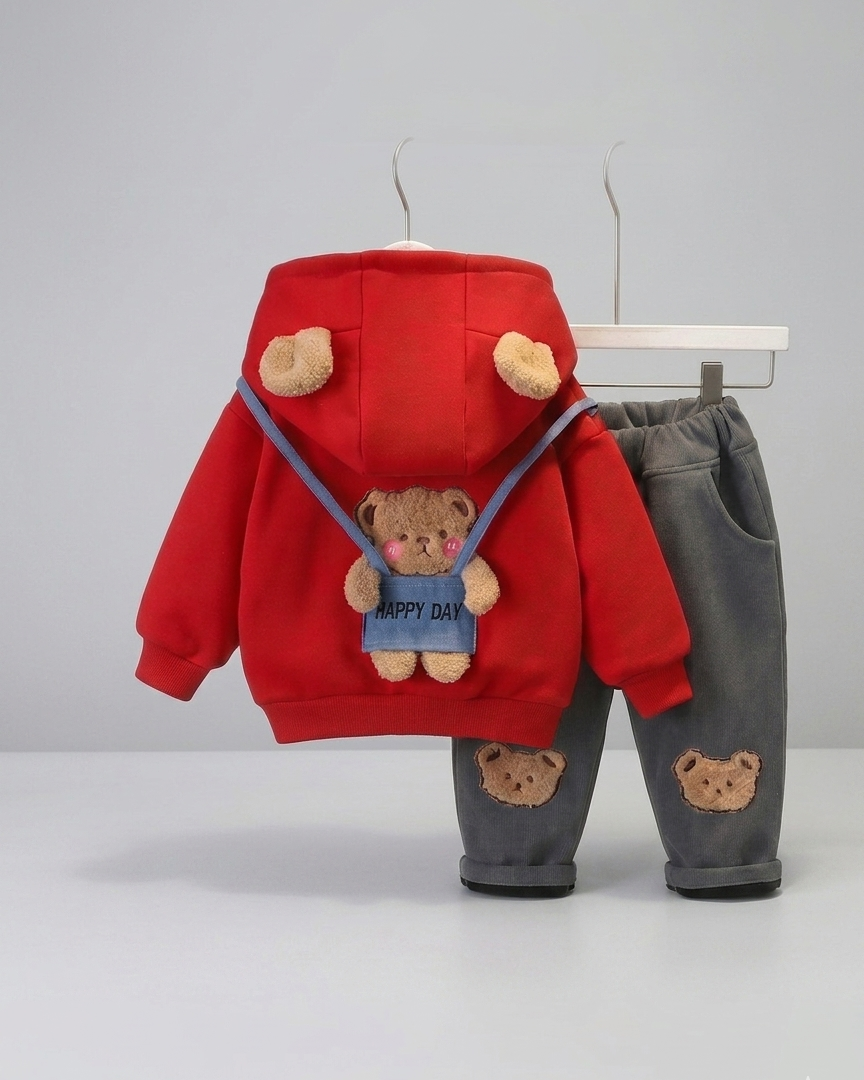 Conjunto niño 2 piezas ropa infantil: sudadera con capucha con diseño de oso 3D y pantalón vaquero elástico,Ideal para primavera y verano en España