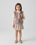 Conjunto niña 3 piezas invierno chaleco de piel, camiseta térmica y falda tweed ,Ideal para clima otoñal en España