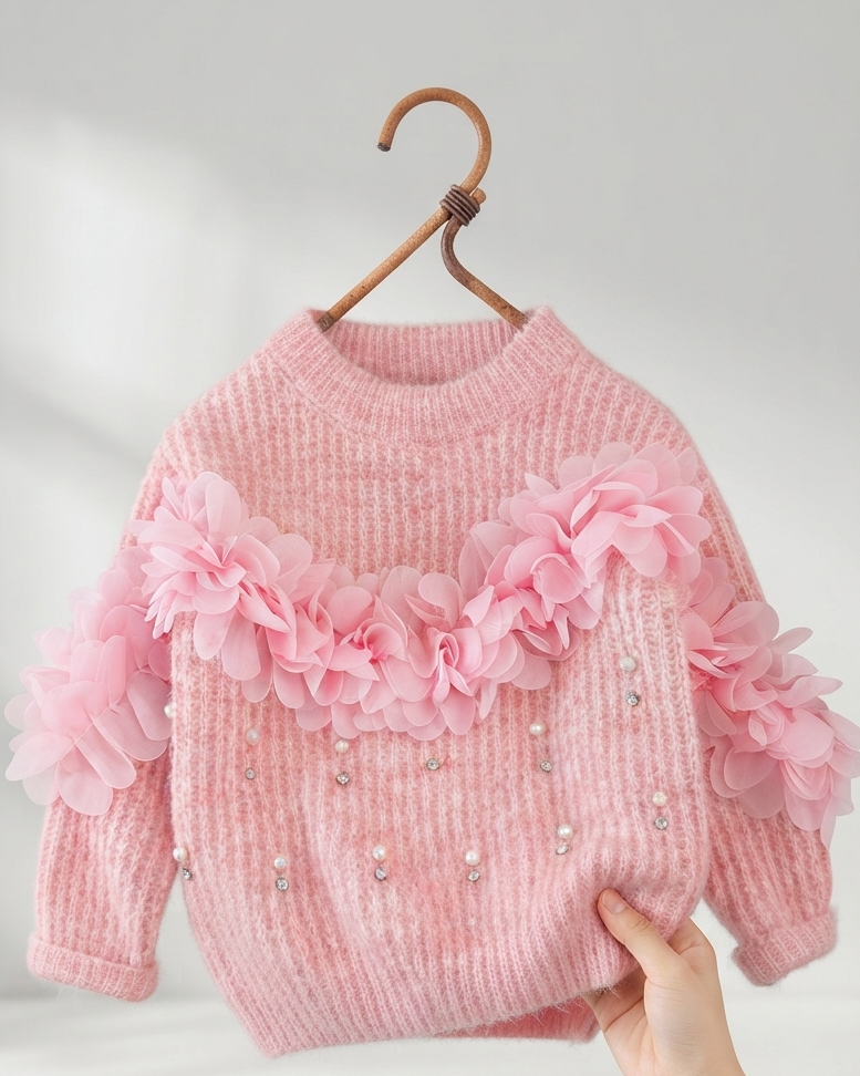 Suéter de Punto para Niña con Flores 3D de tul