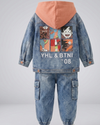 Conjunto vaquero niño 3 piezas ropa bebé niño: chaqueta vaquera, pantalón cargo y camiseta interior Ideal para clima otoñal en España