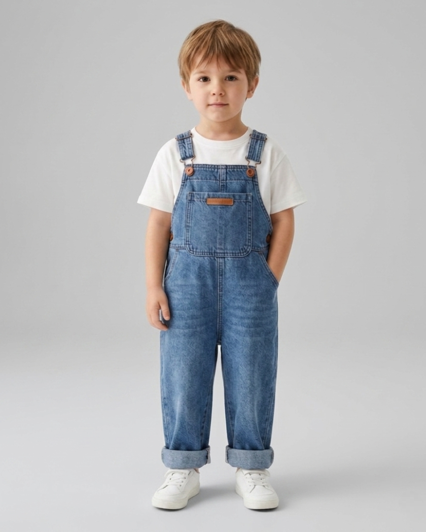 Conjunto de mezclilla para niños con estilo clásico y bolsillo delantero.Ideal para primavera y verano, en España