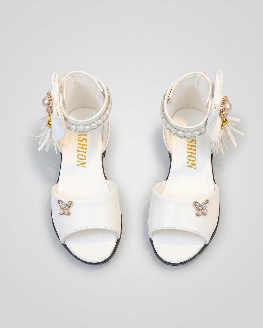 Sandalias Niña Perlas Lazo Elegante