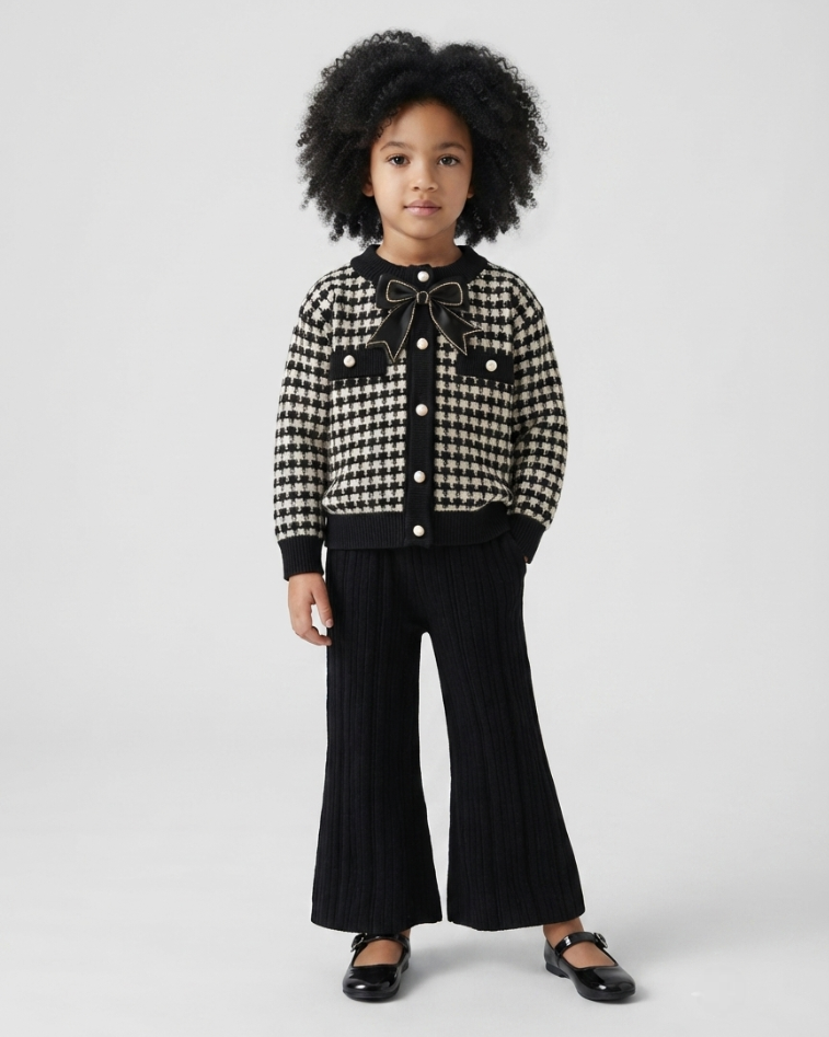 Conjunto Niña Houndstooth Elegante Invierno