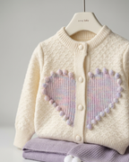 niña con conjunto invierno 2 piezas bordado corazón tejido cálido
