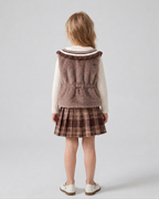 Conjunto niña 3 piezas elegante ropa bebé niña con chaleco de lana y falda de cuadros,Ideal para clima otoñal  en España