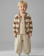 Conjunto bebé niño 3 piezas a rayas con pantalón cargo