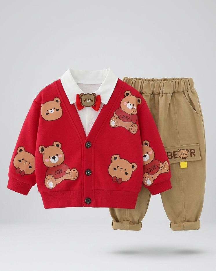 Conjunto bebé 3 piezas otoño niño con estampado de oso y pajarita ropa bebé otoño y principios de invierno en España