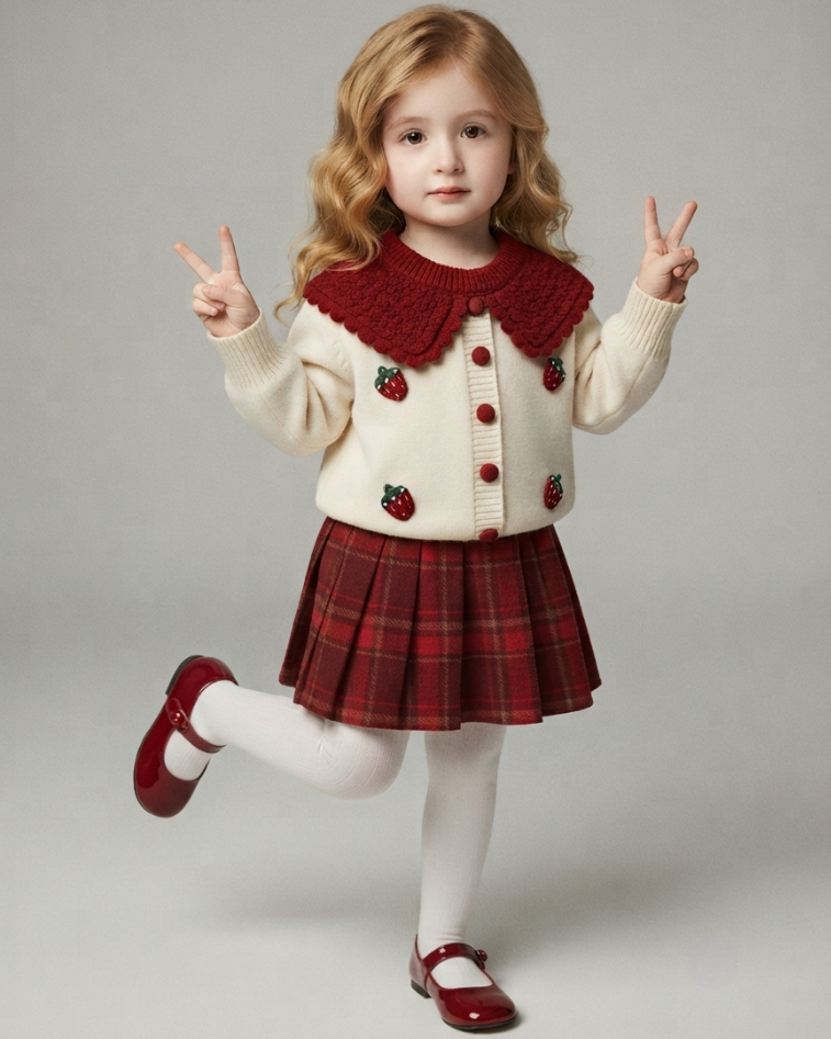 Conjunto Niña Falda Cuadros Invierno ,Elegante