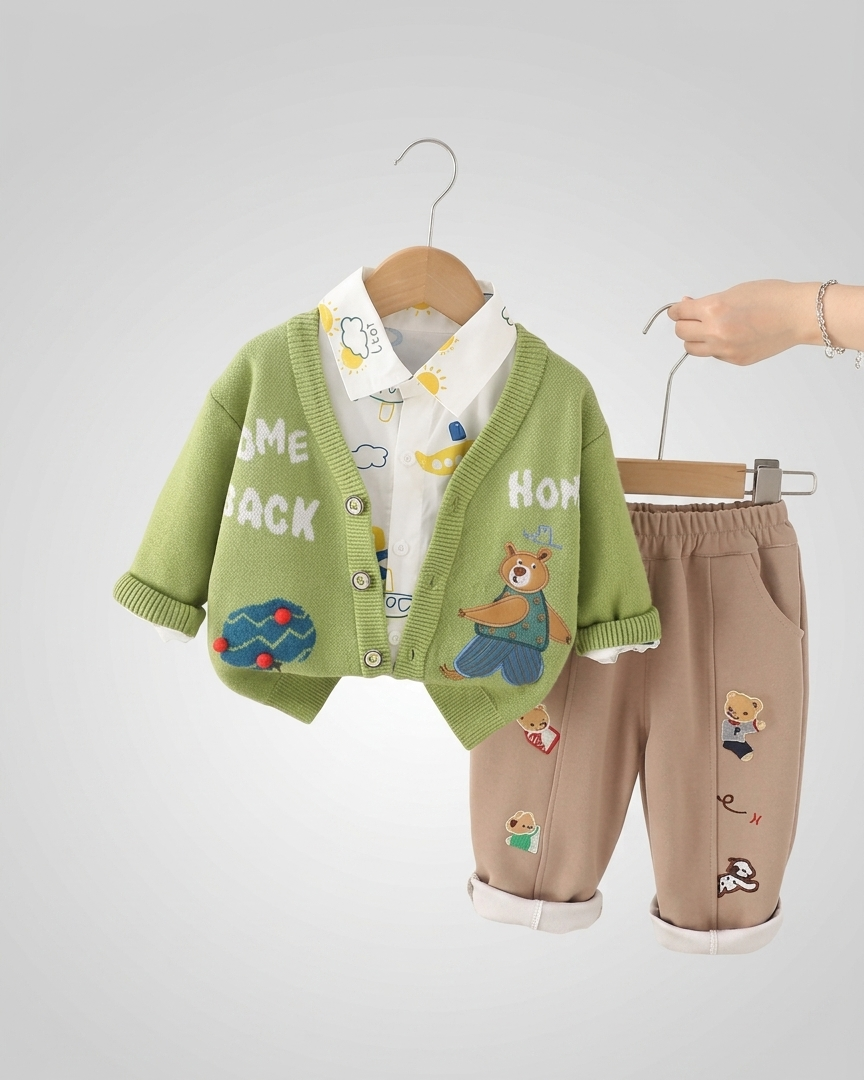 Conjunto bebé invierno 3 piezas con suéter de lana bordado camisa y pantalón en España